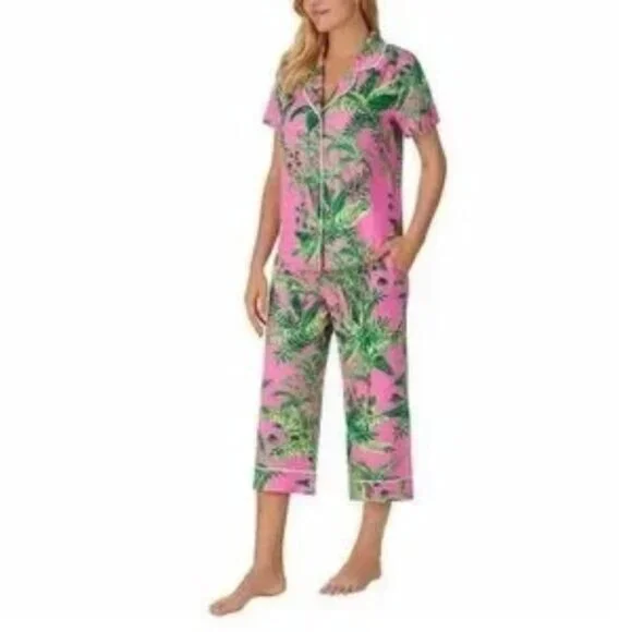 Room Service Pink & Green Palm Tree Print Pajama Set Size XXL - Picture 1 of 12
